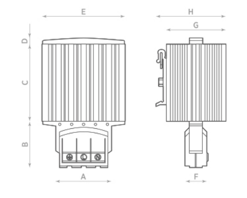Габаритные размеры на полупроводниковый нагреватель O.Erre для электрического шкафа
